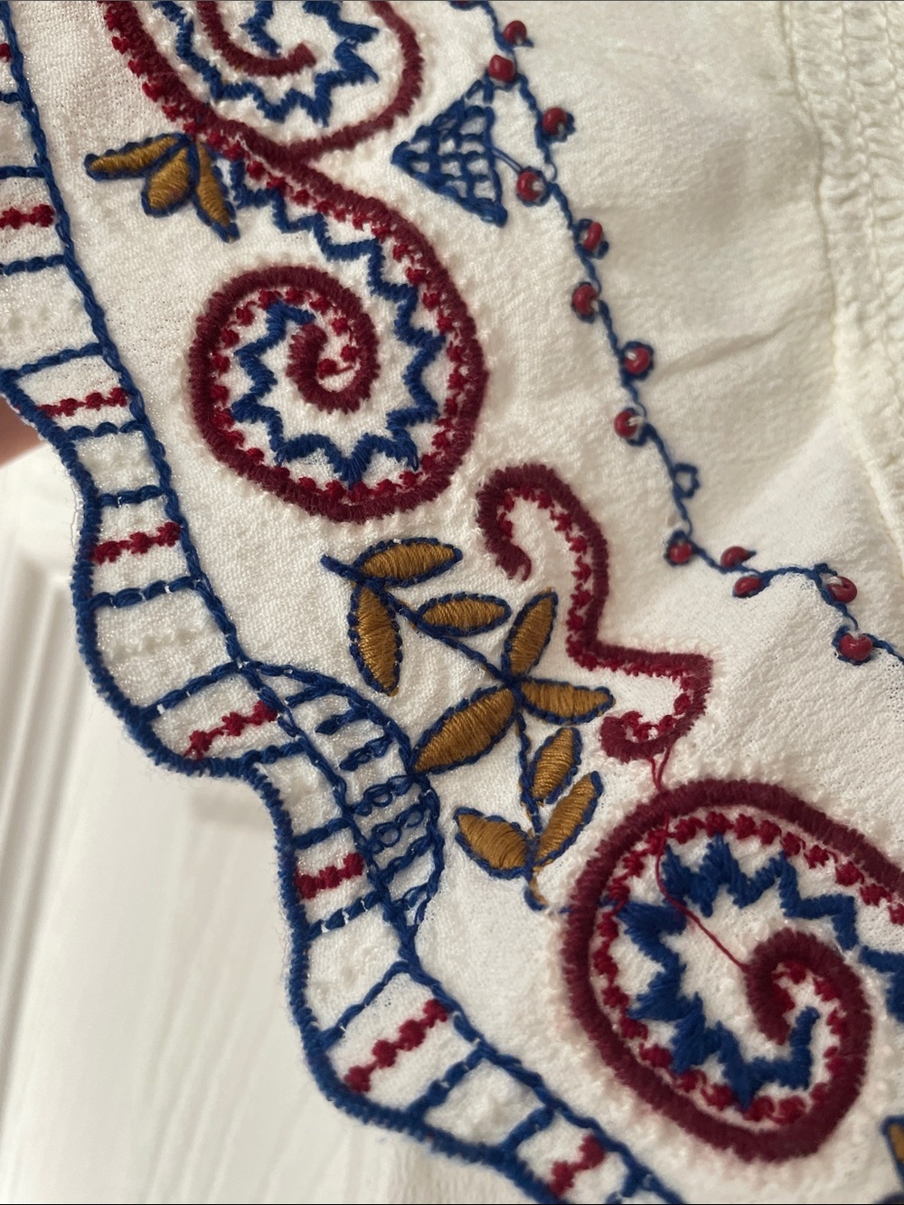 Free People White Embroidered and beaded V-Neck Ruffle Sleeve Top - Picture 3 of 5